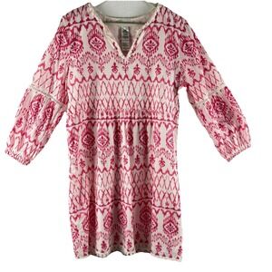 Tommy Bahama Womens Sz S Pink Ikat Tropics Dress 3/4 Sleeve Lined Resort Coastal